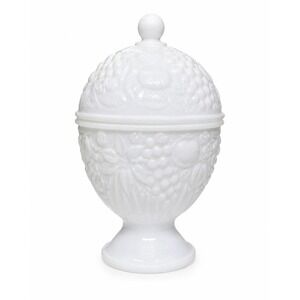 Vintage Avon Cape Cod White Milk Glass Covered Candy Dish Pedestal Vanity Jar 6"